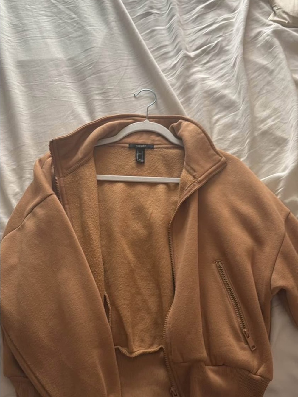 Forever 21 Women's Teddy Zip-Up Jacket in Camel Brown